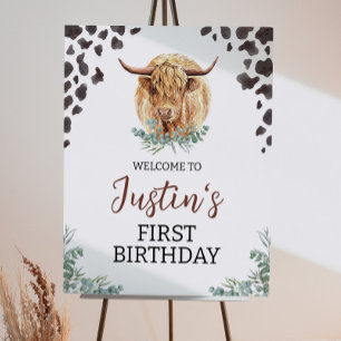 Highland Cow Birthday Welcome Sign