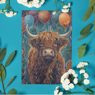 Highland Cow Birthday Whimsical  Balloons Card