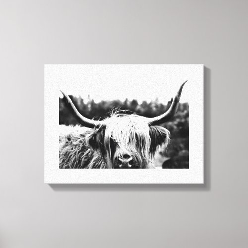 Highland Cow Black and White Rustic Boho Chic Canvas Print