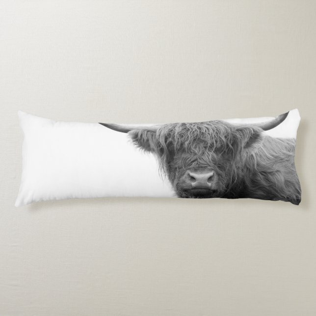 Highland Cow Black & White #4 Body Pillow (Front)