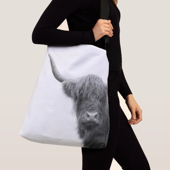Highland Cow Black & White #4 Crossbody Bag (Close Up)