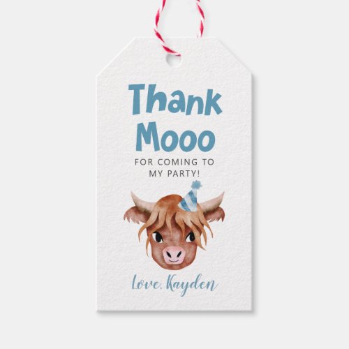 Highland Cow Blue Birthday Favor  Gift Tags