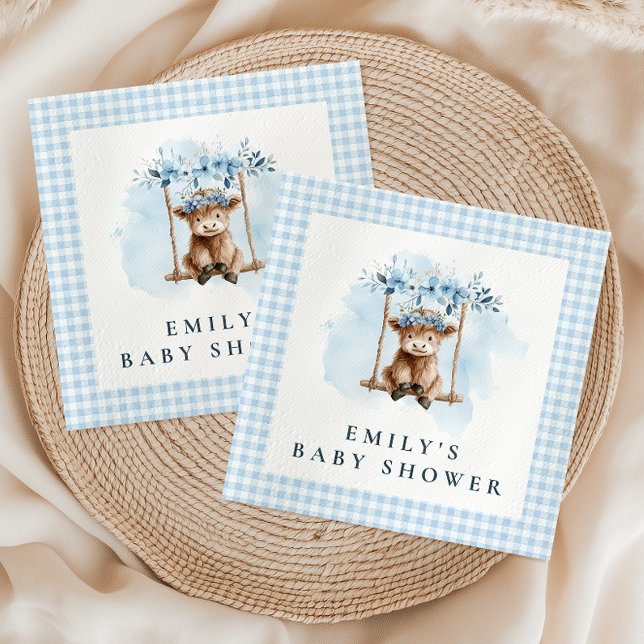 Highland Cow Blue Boy Baby Shower Napkins (Creator Uploaded)