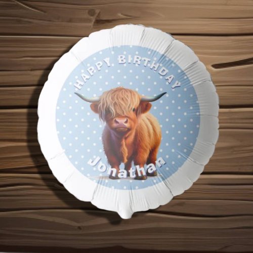 Highland Cow Blue Happy Birthday Balloon