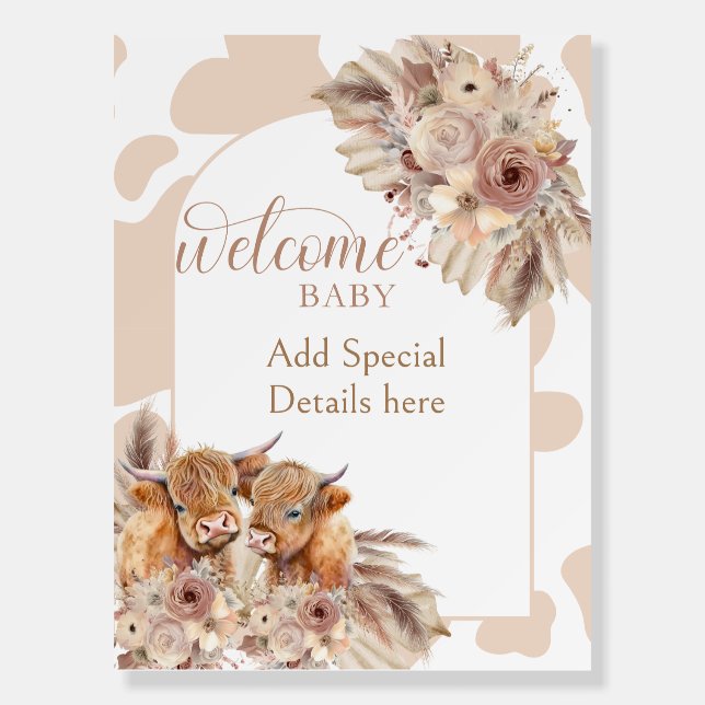 Highland cow Boho baby Shower  Foam Board (Front)