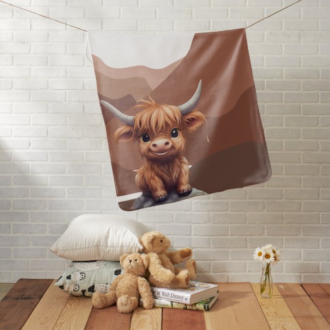 Highland cow boho boy personalized baby blanket (In Situ)