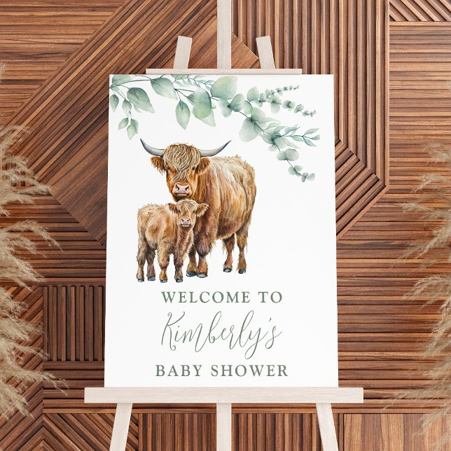 Highland Cow Boho Eucalyptus Greenery Baby Shower Foam Board (Creator Uploaded)