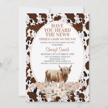 Highland Cow Boho Floral Baby Shower Invitation by figtreedesign at Zazzle