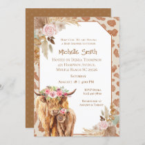 Highland Cow Boho Floral Brown Baby Shower  Invitation