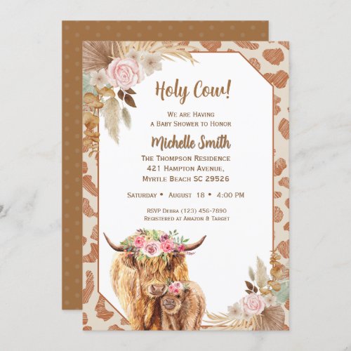 Highland Cow Boho Floral Brown Baby Shower  Invitation