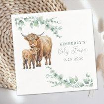 Highland Cow Boho Greenery Eucalyptus Baby Shower Napkins