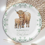 Highland Cow Boho Greenery Farm Animal Baby Shower Paper Plates<br><div class="desc">Celebrate the arrival of a new baby with our adorable baby shower party supplies featuring a highland cow and calf with boho greenery, sage and watercolor elements. The modern yet rustic design is perfect for a country or farm animal themed baby shower. Our baby shower party supplies include napkins, paper...</div>