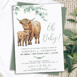 Highland Cow Boho Greenery Sage Baby Shower Invitation