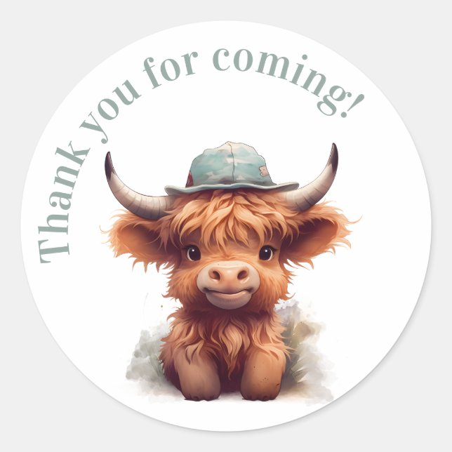 Highland cow boho party favor sticker (Front)
