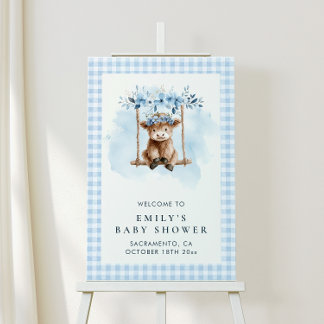 Highland Cow Boy Baby Shower Welcome Sign