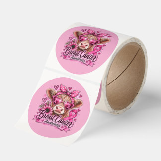 Highland Cow Breast Cancer Awareness Classic Round Sticker