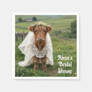 Highland Cow Bride in Lace Veil Napkins