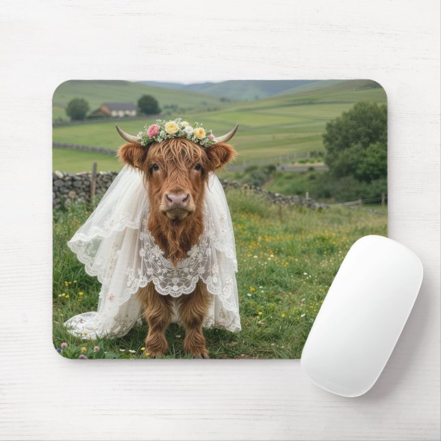 Highland Cow Bride Mouse Pad (With Mouse)