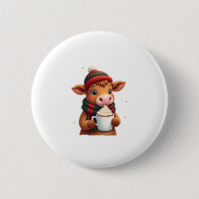 Highland Cow Brushstroke Christmas T-Shirt (4) Button (Front)