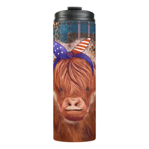 Highland Cow Buffalo Plaid July 4 Independence Day Thermal Tumbler