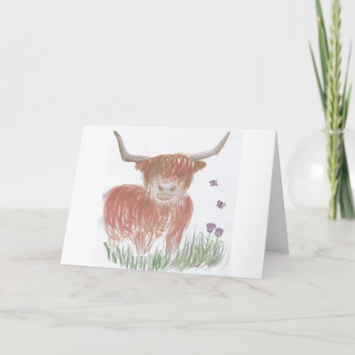 highland cow butterflies and thistles card