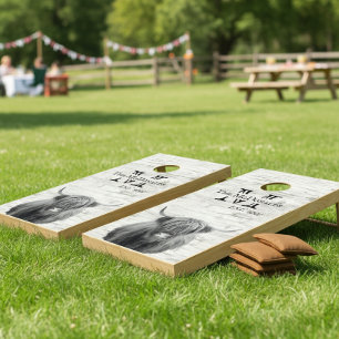 Highland Cow Cabin Cottage Family Monogram   Cornhole Set