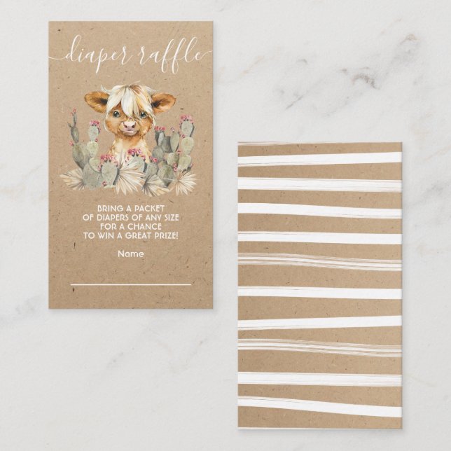 Highland cow cactus Diaper Raffle Card (Front/Back)