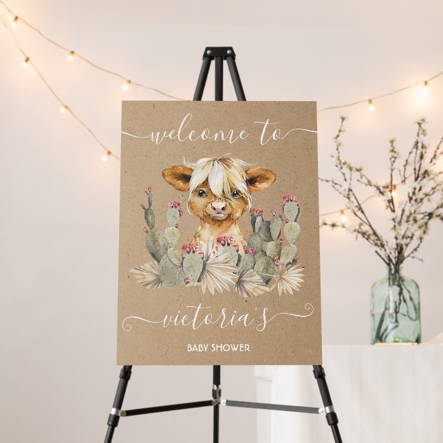 Highland cow cactus Welcome Sign Poster (In Situ (Stand))