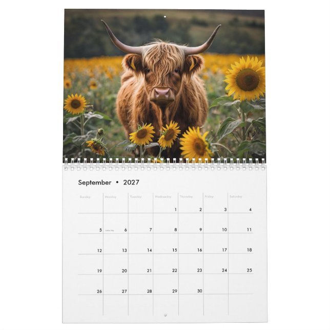 Highland Cow Calendar (Sep 2027)