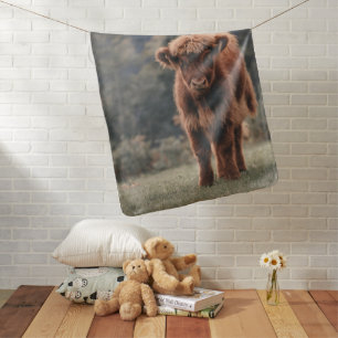 Highland cow calf autumn grass field baby blanket