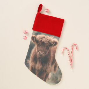 Highland cow calf autumn grass field christmas stocking