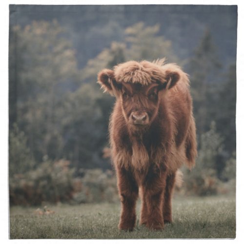 Highland cow calf autumn grass field cloth napkin