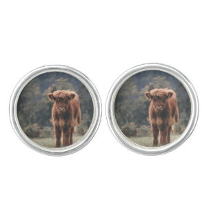 Highland cow calf autumn grass field cufflinks