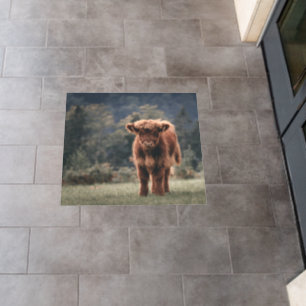 Highland cow calf autumn grass field floor decals