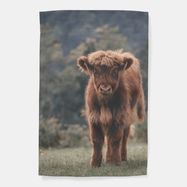 Highland cow calf autumn grass field garden flag (Front)