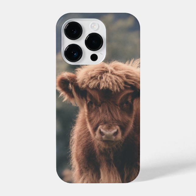 Highland cow calf autumn grass field iPhone case (Back)