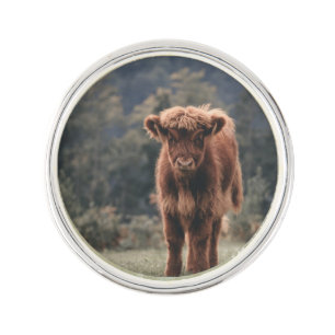 Highland cow calf autumn grass field lapel pin