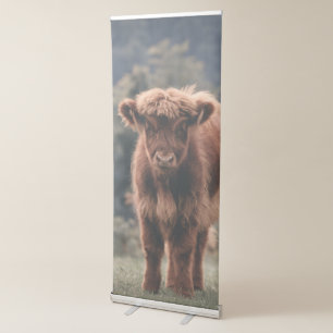 Highland cow calf autumn grass field retractable banner