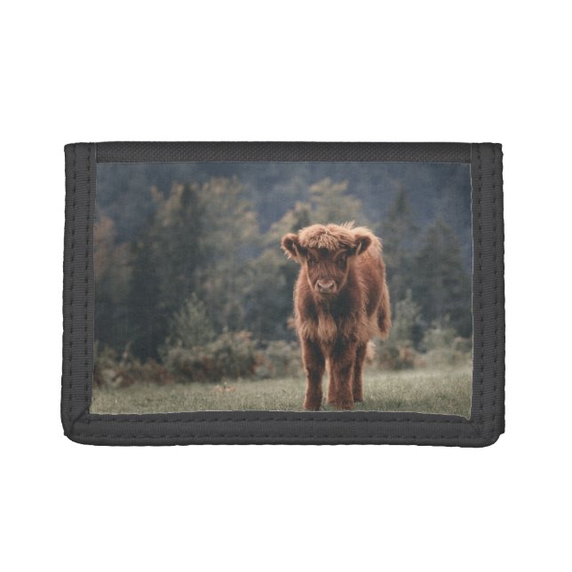 Highland cow calf autumn grass field trifold wallet (Front)
