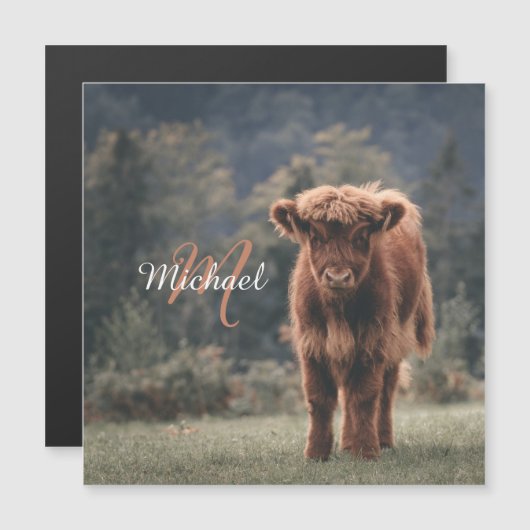 Highland cow calf autumn grass monogram initial (Front/Back)