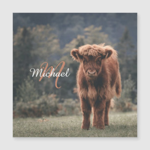 Highland cow calf autumn grass monogram initial