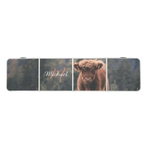 Highland cow calf autumn grass monogram initial beer pong table