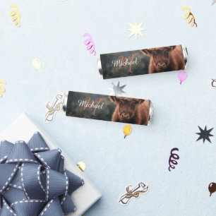 Highland cow calf autumn grass monogram initial breath savers® mints