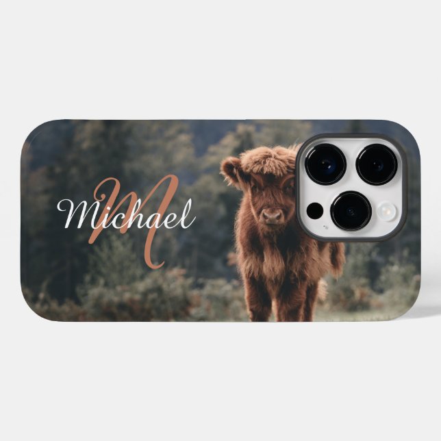 Highland cow calf autumn grass monogram initial Case-Mate iPhone case (Back (Horizontal))