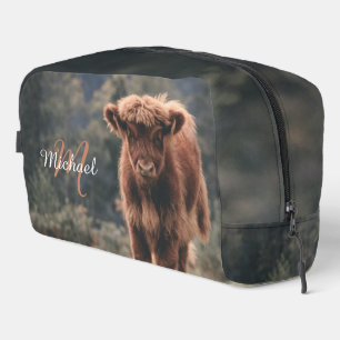 Highland cow calf autumn grass monogram initial dopp kit
