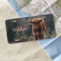 Highland cow calf autumn grass monogram initial