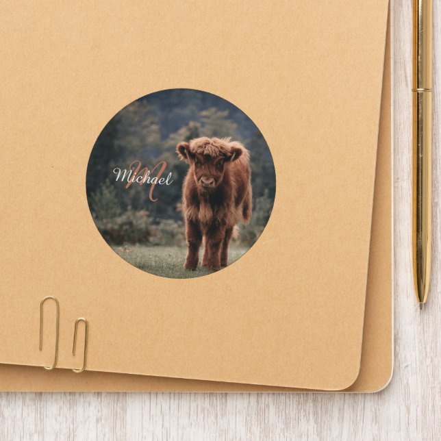 Highland cow calf autumn grass monogram initial patch (On Folder)