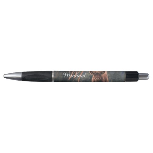 Highland cow calf autumn grass monogram initial pen