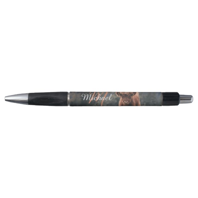 Highland cow calf autumn grass monogram initial pen (Front)