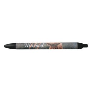 Highland cow calf autumn grass monogram initial pen